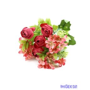 Boglárka + kis virágos selyem csokor 30cm 272 - Bordó