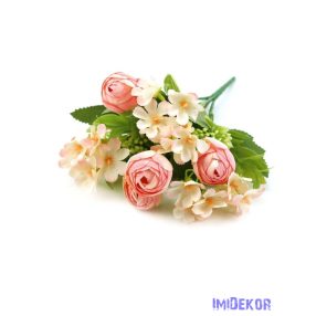   Boglárka + kis virágos selyem csokor 30cm 272 - Halvány Rózsaszín