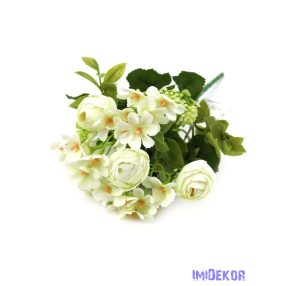   Boglárka + kis virágos selyem csokor 30cm 272 - Törtfehér