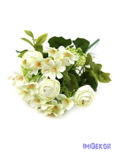 Boglárka + kis virágos selyem csokor 30cm 272 - Törtfehér