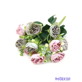 Boglárka selyemvirág csokor 30cm - Lila-Szürke