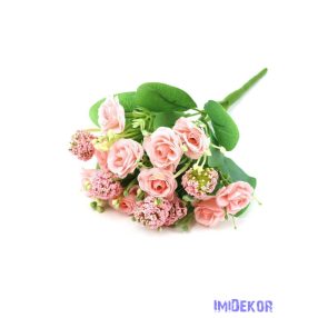   Rózsa selyem csokor díszítővel 29cm - Halvány Rózsaszín