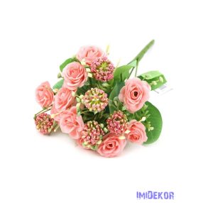   Rózsa selyem csokor díszítővel 29cm - Sötét Rózsaszín