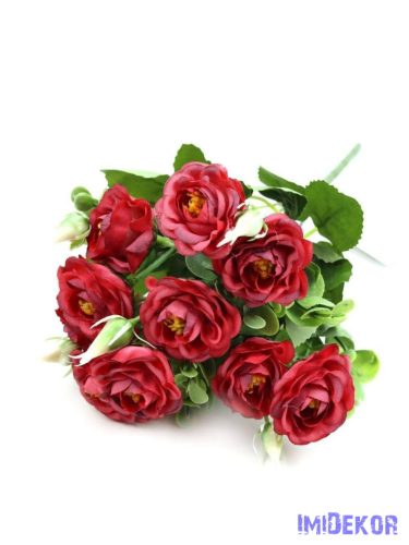 Fodros szirmú rózsa csokor 10 fejes 31cm - Piros