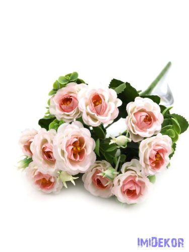 Fodros szirmú rózsa csokor 10 fejes 31cm - Rózsaszín
