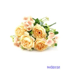Peónia + kis virág selyem csokor 31cm - Barack