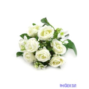 Rózsa selyemvirág csokor 27cm - Fehér