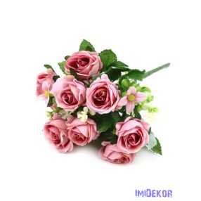 Rózsa selyemvirág csokor 27cm - Mályva