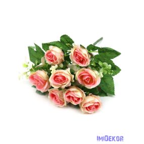 Rózsa selyemvirág csokor 27cm - Cirmos Rózsaszín