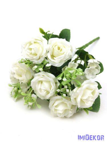 Rózsa 6 ágú selyem csokor 28 cm - Fehér