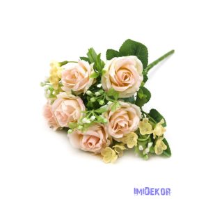 Rózsa 6 ágú selyem csokor 28 cm - Halvány Rózsaszín