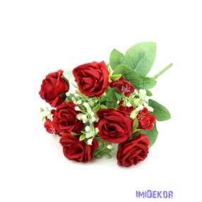 Rózsa 6 ágú selyem csokor 28 cm - Piros