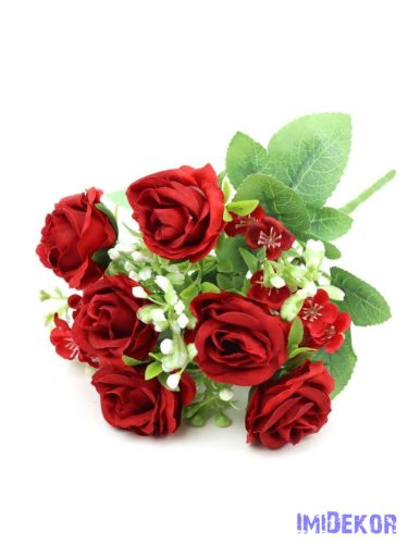 Rózsa 6 ágú selyem csokor 28 cm - Piros