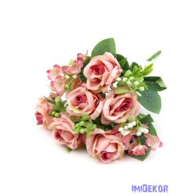 Rózsa 6 ágú selyem csokor 28 cm - Cirmos Rózsaszín