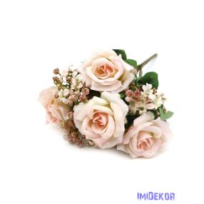 Rózsa csokor díszítőkkel 31cm - Halvány Rózsaszín