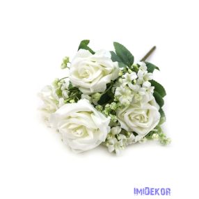 Rózsa csokor díszítőkkel 31cm - Fehér