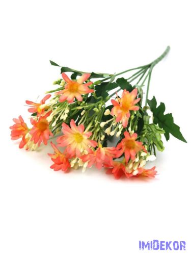 Szeldelt virágú margaréta csokor bogyóval 33cm - Korall