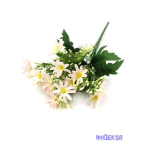   Szeldelt virágú margaréta csokor bogyóval 33cm - Halvány Rózsaszín