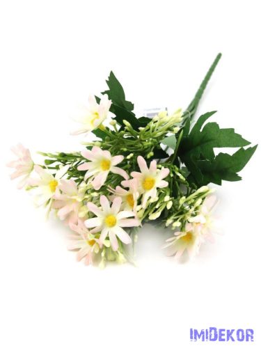 Szeldelt virágú margaréta csokor bogyóval 33cm - Halvány Rózsaszín