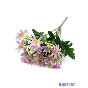 Szeldelt virágú margaréta csokor bogyóval 33cm - Lila