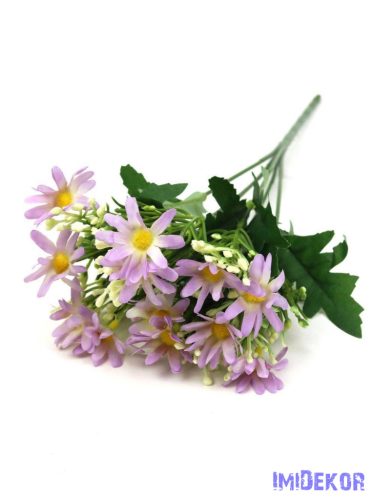 Szeldelt virágú margaréta csokor bogyóval 33cm - Lila