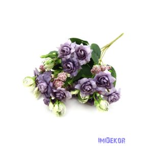 Rózsa kisfejű selyem csokor 35cm - Lila