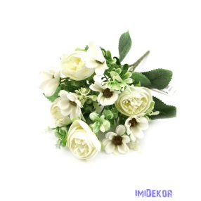 Boglárka + kis virágos selyem csokor 30cm - Fehér
