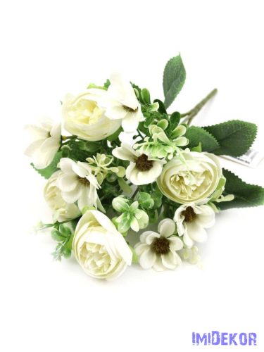 Boglárka + kis virágos selyem csokor 30cm - Fehér