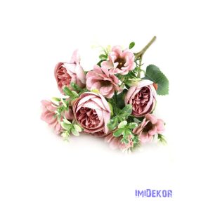   Boglárka + kis virágos selyem csokor 30cm - Fáradt Rózsaszín