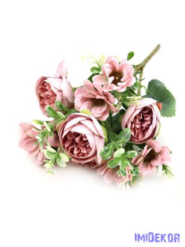 Boglárka + kis virágos selyem csokor 30cm - Fáradt Rózsaszín