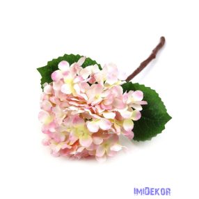 Hortenzia ág levéllel 36cm - Cirmos Rózsaszín