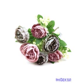   Peónia 7 fejes selyem csokor rezgővel 30cm - Szürke-Fáradt Rózsaszín