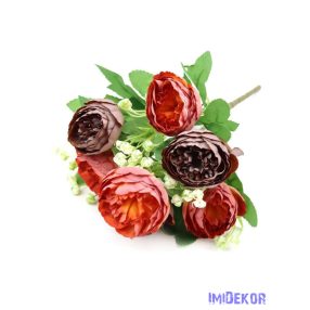 Peónia 7 fejes selyem csokor rezgővel 30cm - Barna-Narancs