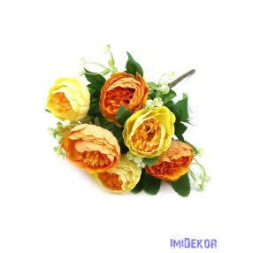   Peónia 7 fejes selyem csokor rezgővel 30cm - Sárga-Narancs