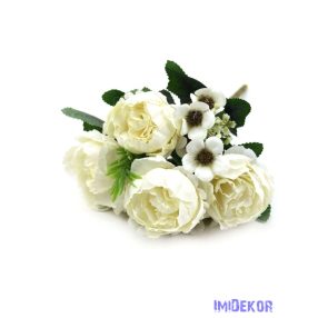 Peónia selyem csokor apró virággal 30 cm - Törtfehér