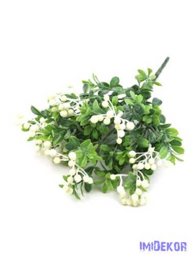 Hamvas bogyós műzöld csokor 31cm - Fehér