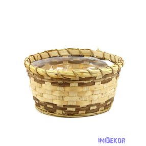 Bélelt peremes bambusz kosár 22cm - Natúr
