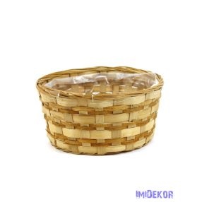 Bélelt kerek bambusz kosár 20cm - Natúr