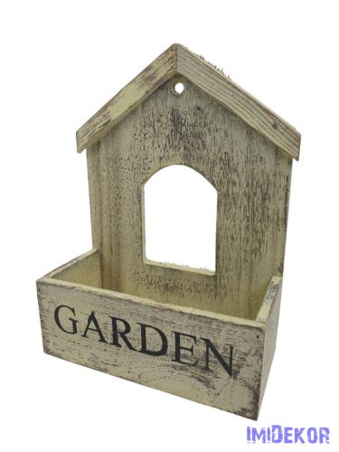 Garden feliratos fa házikós ládikó 25cm - Krém