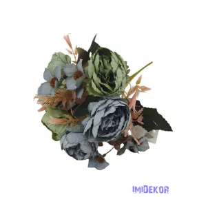 Boglárka 6 fejes selyem csokor 29cm - Kék-Menta