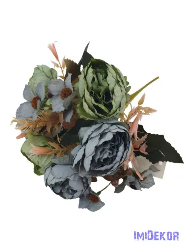 Boglárka 6 fejes selyem csokor 29cm - Kék-Menta