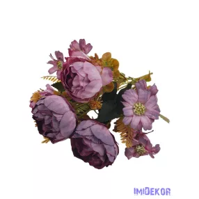 Boglárka 4 fejes selyem csokor 30cm - Antik Lila