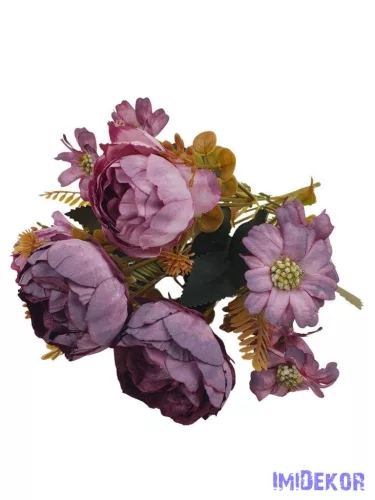 Boglárka 4 fejes selyem csokor 30cm - Antik Lila