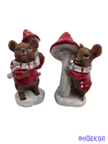 Piros ruhás egérke gombával 9,5 cm