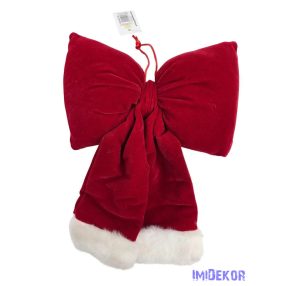 Ajtó masni - Piros fehér szörmés végű 20 cm