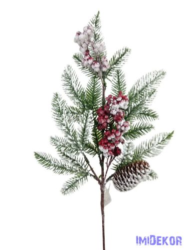 Havas fenyőág piros bogyóval és tobozzal