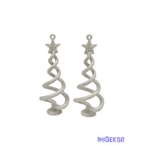   Műanyag kari dekor - Csillámos csillagos tetejű fenyőfa*2