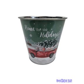   Karácsonyi mintás bádog kaspó 10 cm - Home for the holidays