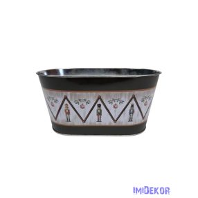 Karácsonyi mintás bádog kaspó ovál - Diótörő figura