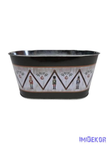 Karácsonyi mintás bádog kaspó ovál - Diótörő figura